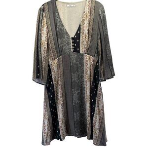 MNG Suit Womens Mini Dress Sz 6 Babydoll Y2K Side Zip Bell Sleeve Pullover Boho